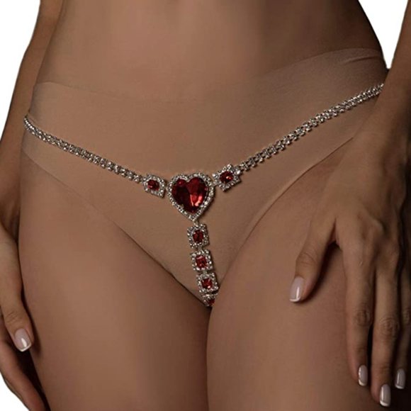 ❤️ Rhinestone Panties Thong Crystal Heart Bikini